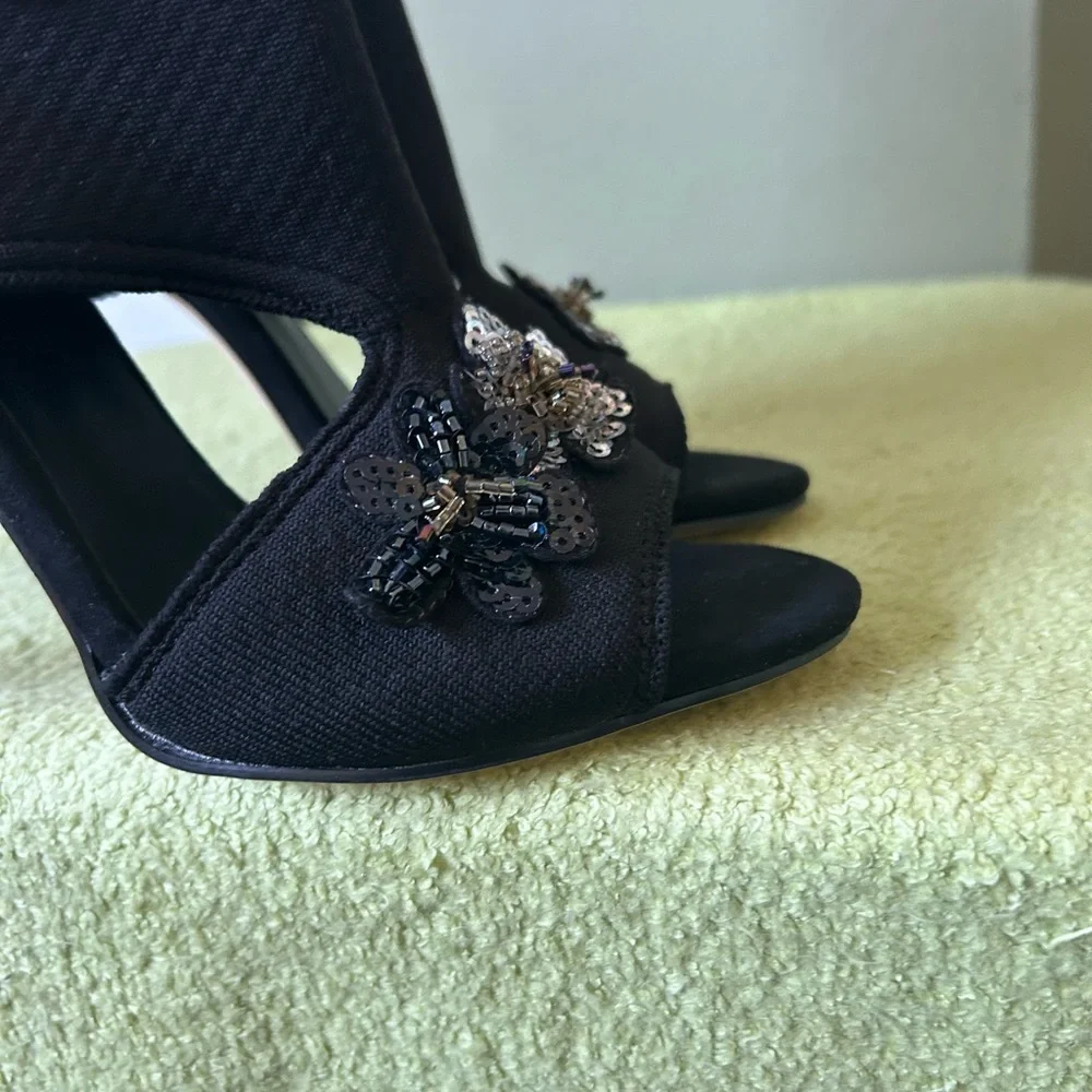 New Zara Black Embellished Sock Ankle Boots Sz 37 - Picture 8 of 13